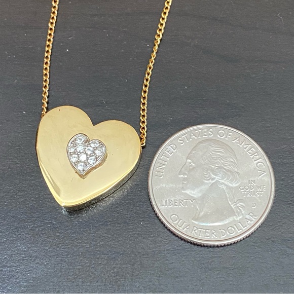 Unsigned Gold plated Slider Heart CZ Stones 18” Necklace - Picture 11 of 13